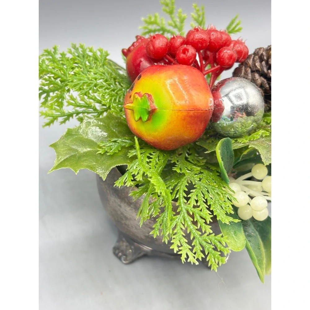 Vtg Castle Silver on Copper‎ Christmas Holiday Decor Pinecone Berry